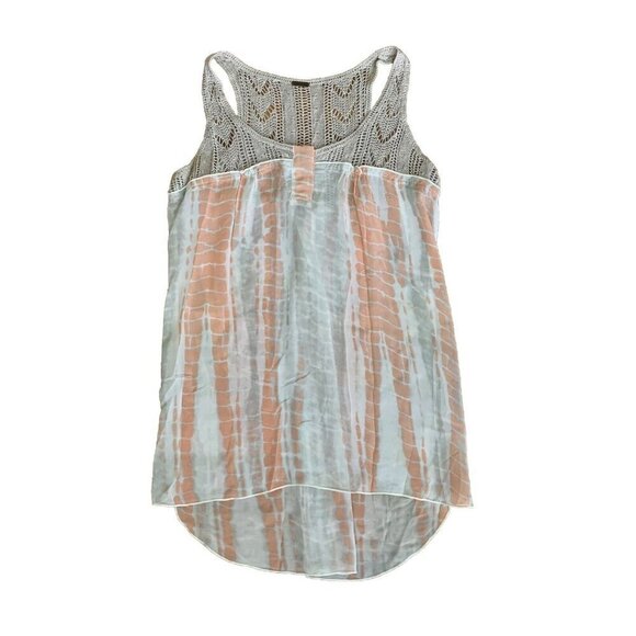 Free People Sheer Crochet Sleeveless Tank Top Womens Medium Coral Beige - Picture 1 of 11